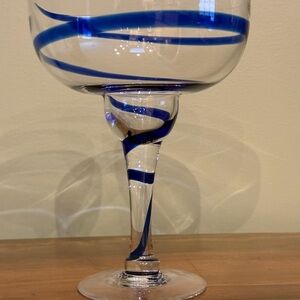 PIER 1 COBALT BLUE SWIRL LINE MARGARITA GLASS  art glass